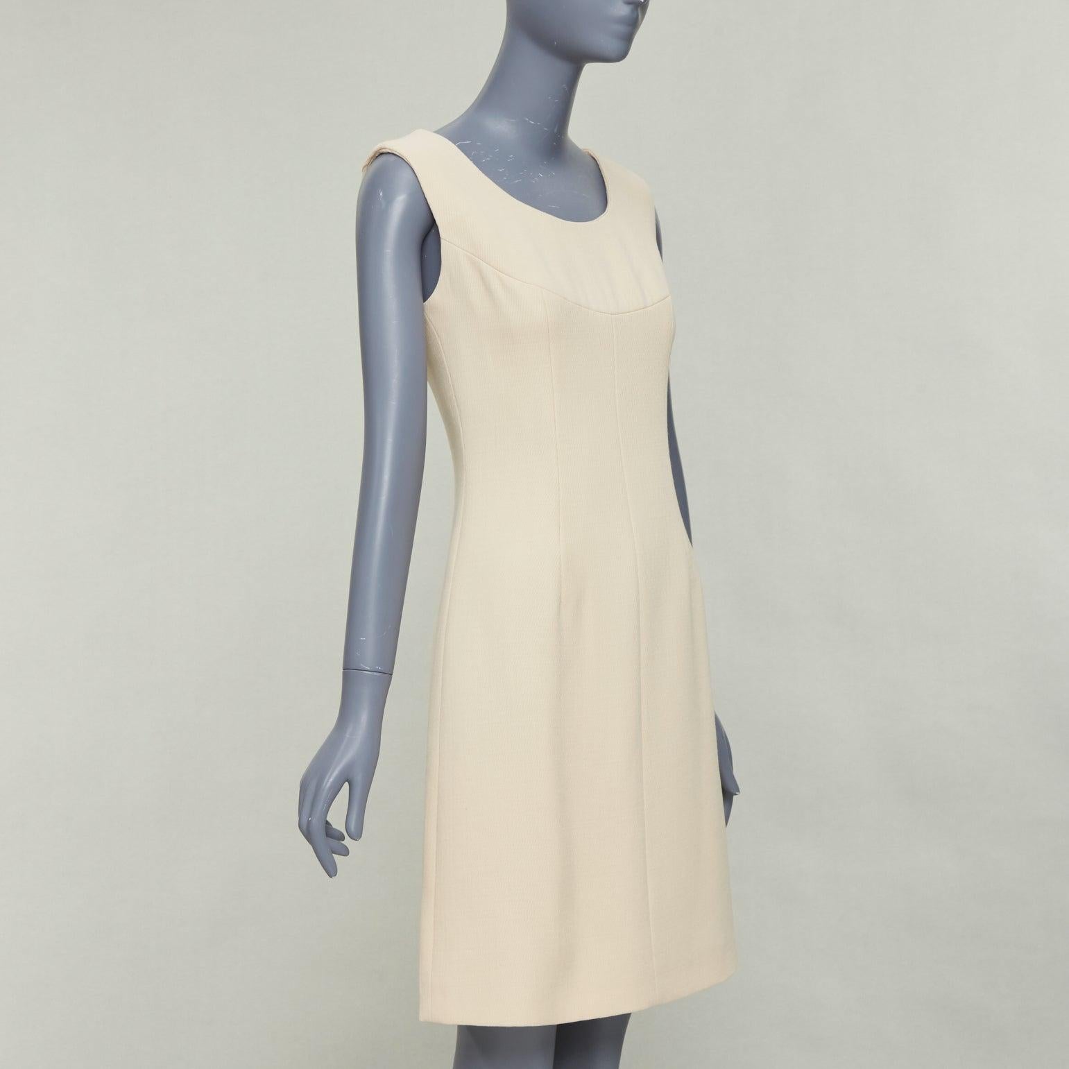 DOLCE GABBANA Años 90 Vestido vintage de sarga de lana crema con mínima costura de contorno  IT40 M Beige en venta