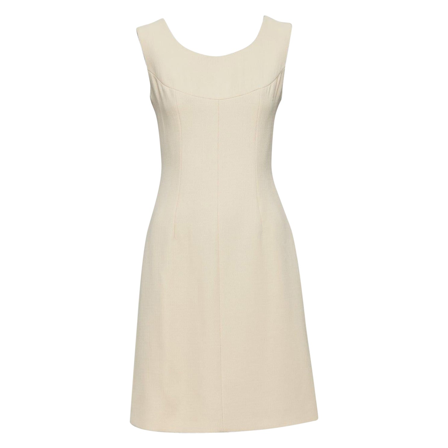 DOLCE GABBANA 1990 Vintage robe en twill de laine crème à couture minimale de contour  A&M.