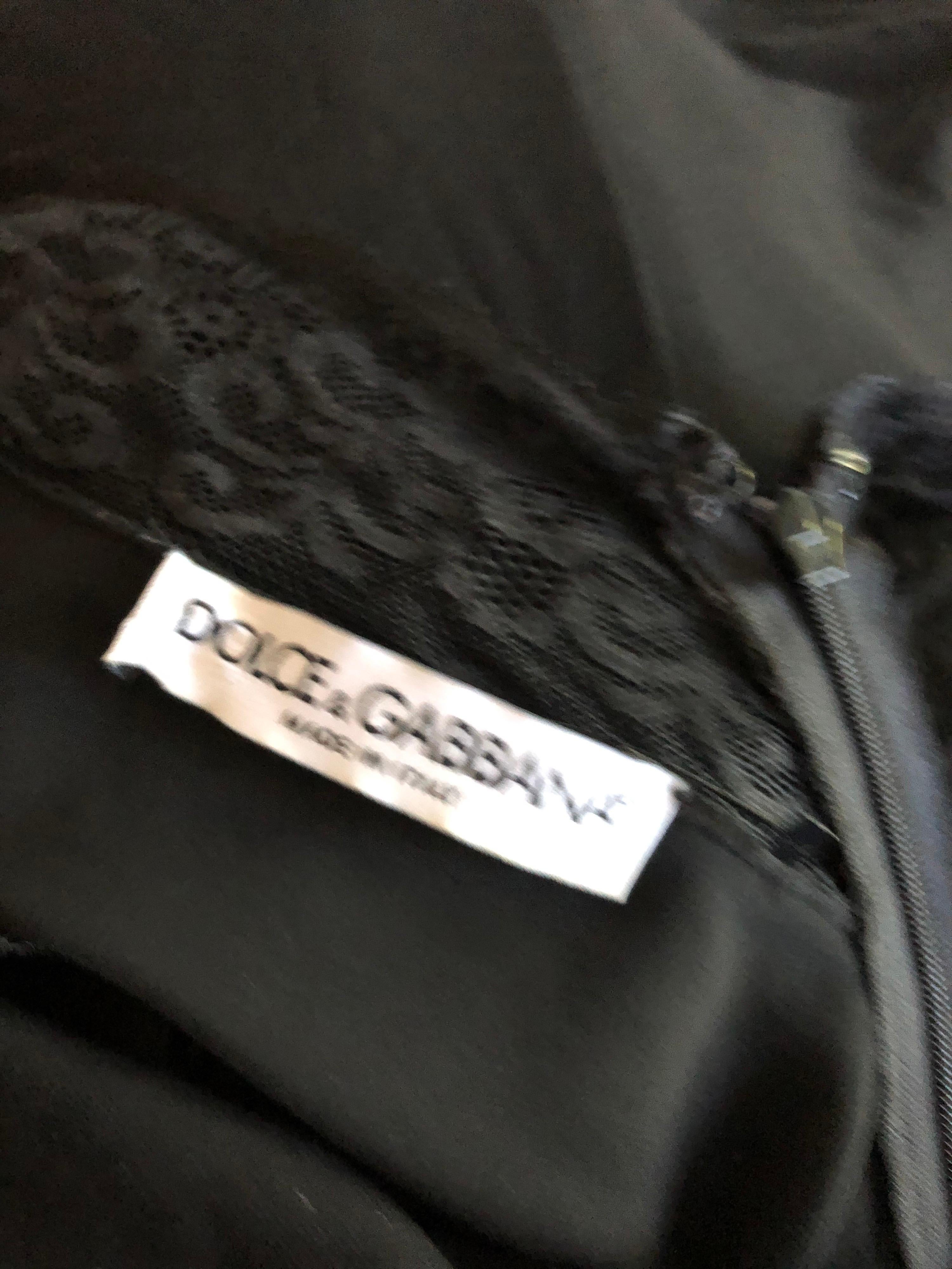 Dolce & Gabbana 1990's Vintage Plunging Neckline Open Back Lace Black Dress In Good Condition In Naples, FL