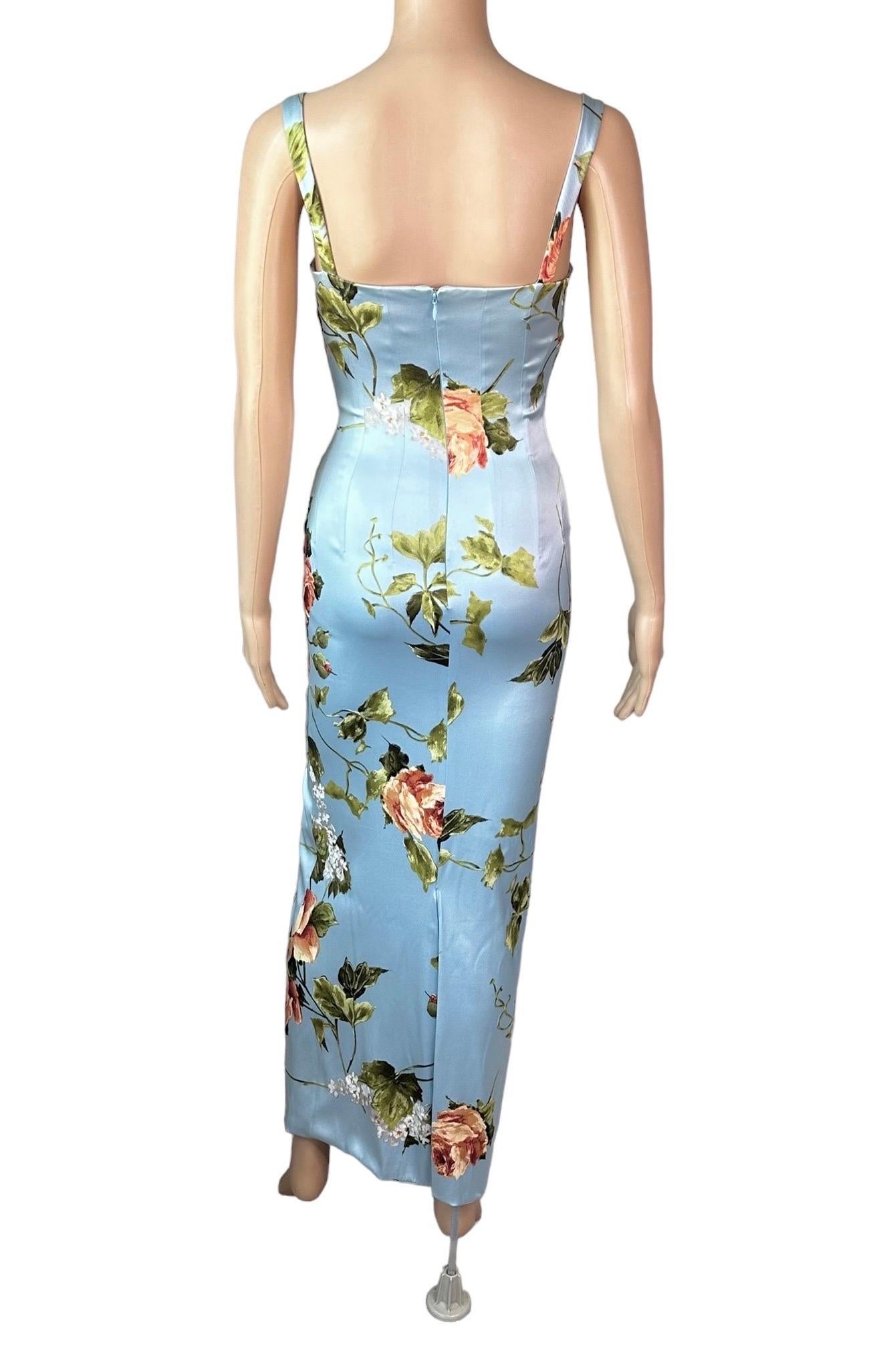 Dolce & Gabbana 1990's Vintage Silk Floral Print Evening Dress Gown In Good Condition In Naples, FL