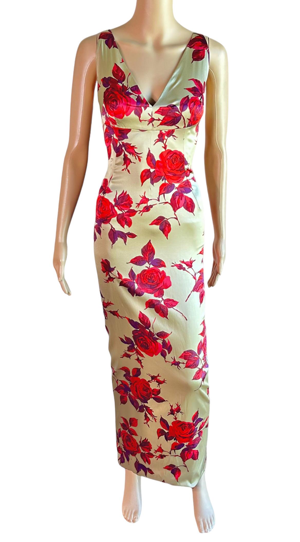 Dolce & Gabbana 1990's Vintage Unworn Silk Floral Rose Print Evening Dress Gown 6