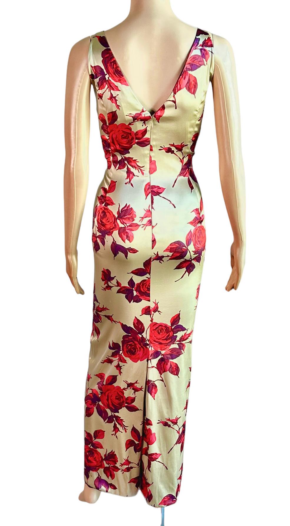 Dolce & Gabbana 1990's Vintage Unworn Silk Floral Rose Print Evening Dress Gown In New Condition For Sale In Naples, FL