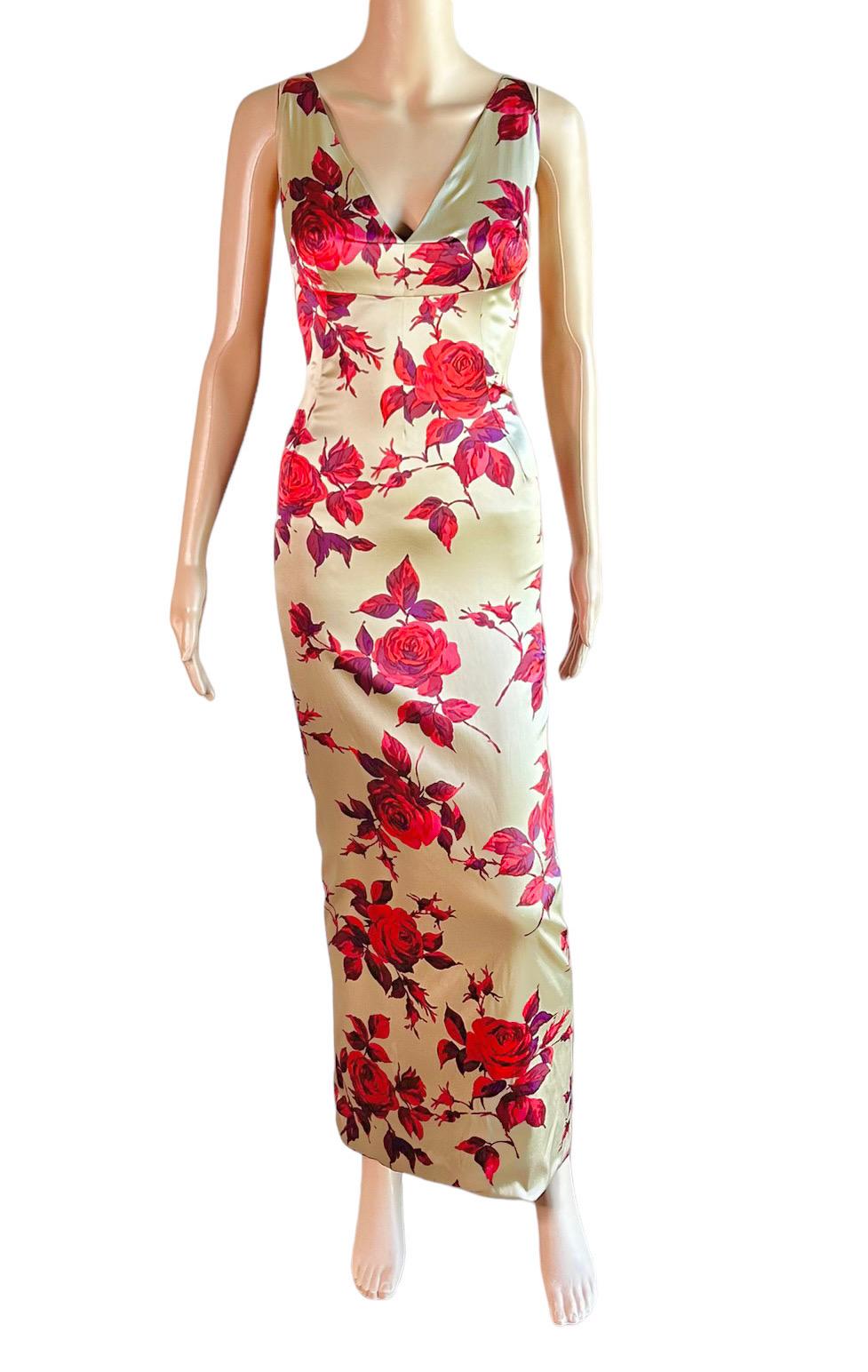 Women's Dolce & Gabbana 1990's Vintage Unworn Silk Floral Rose Print Evening Dress Gown