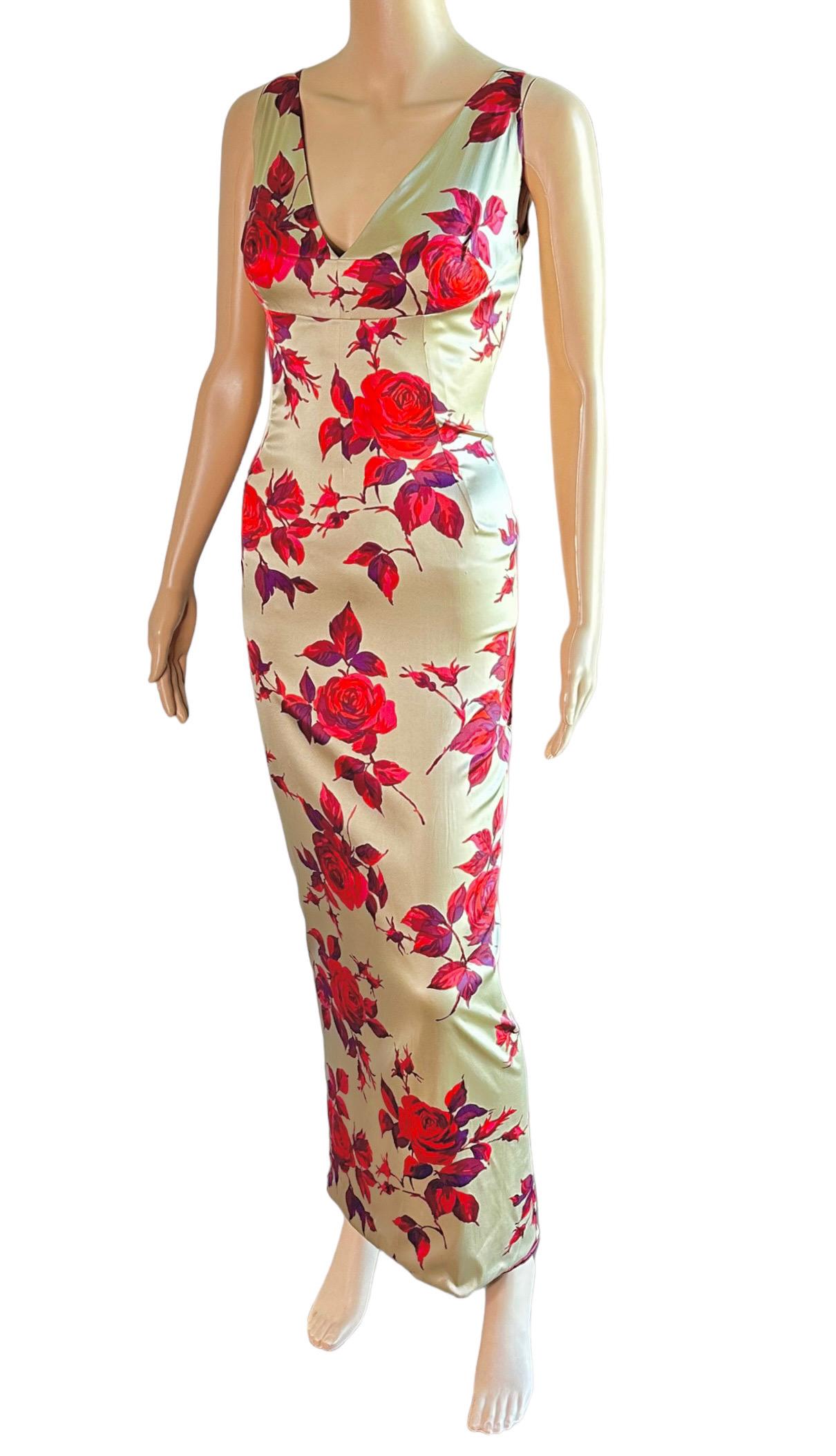 Dolce & Gabbana 1990's Vintage Unworn Silk Floral Rose Print Evening Dress Gown 1
