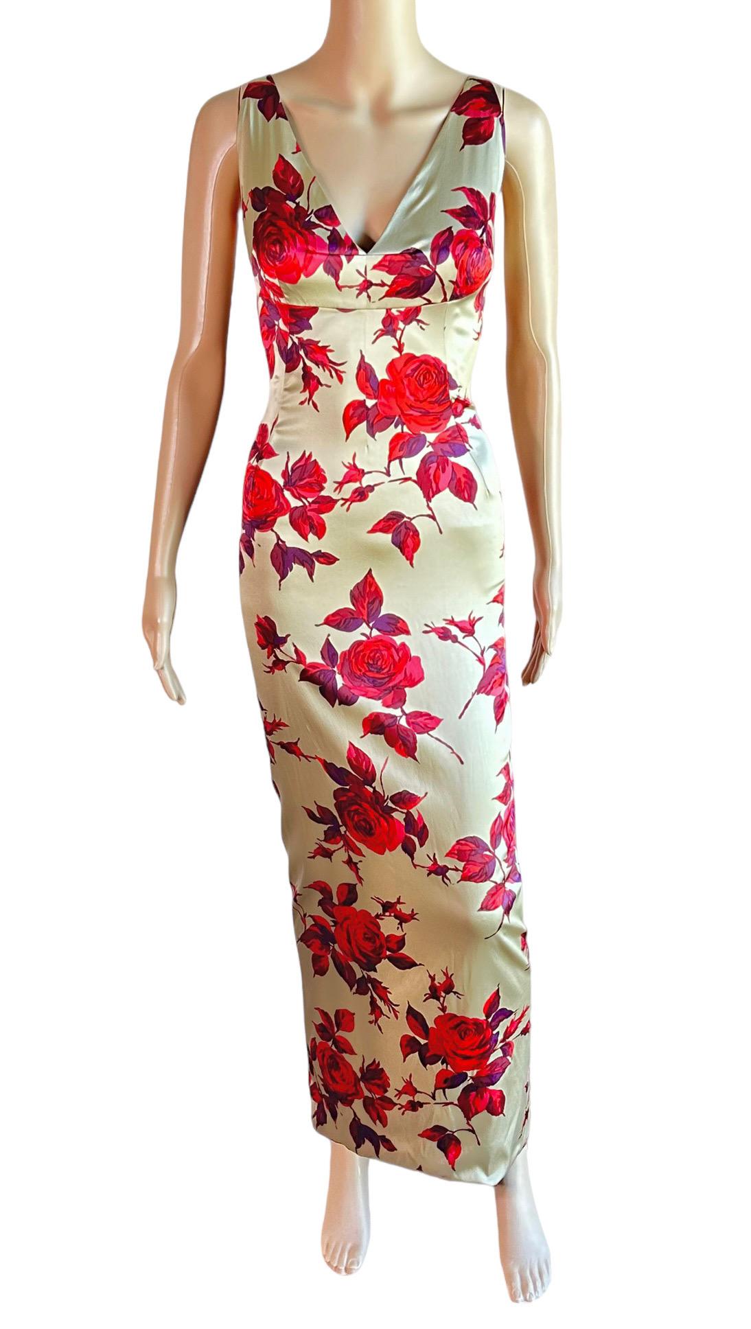Dolce & Gabbana 1990's Vintage Unworn Silk Floral Rose Print Evening Dress Gown For Sale 2