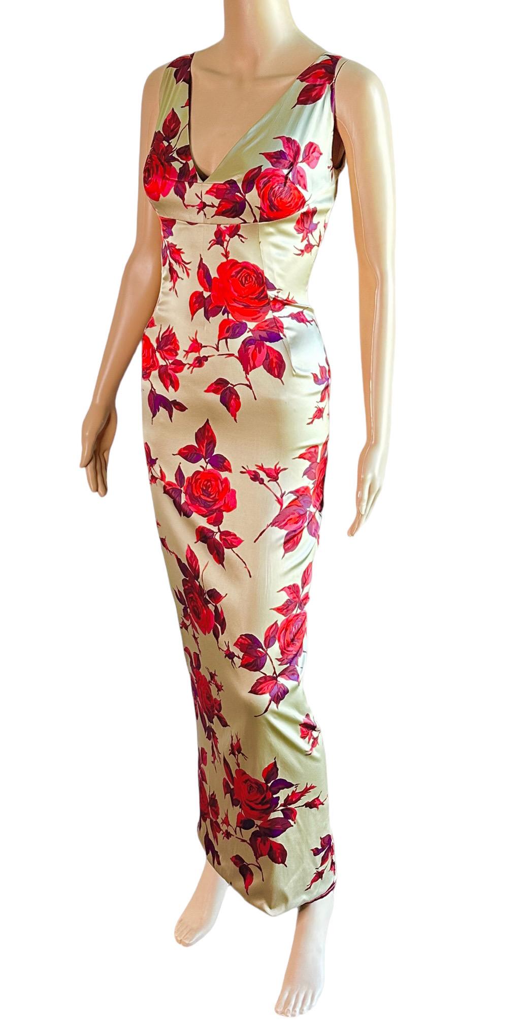 Dolce & Gabbana 1990's Vintage Unworn Silk Floral Rose Print Evening Dress Gown For Sale 3