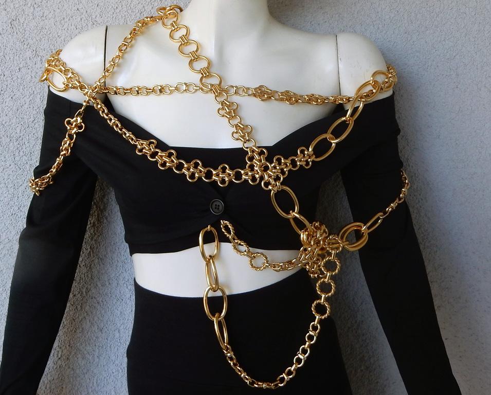 Dolce & Gabbana 1991 Runway Bondage Gold Rolo Chains Bolero Jacket    New! 1