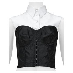 Dolce & Gabbana 1992 Black Satin Bustier With Attached Sleeveless Shirt