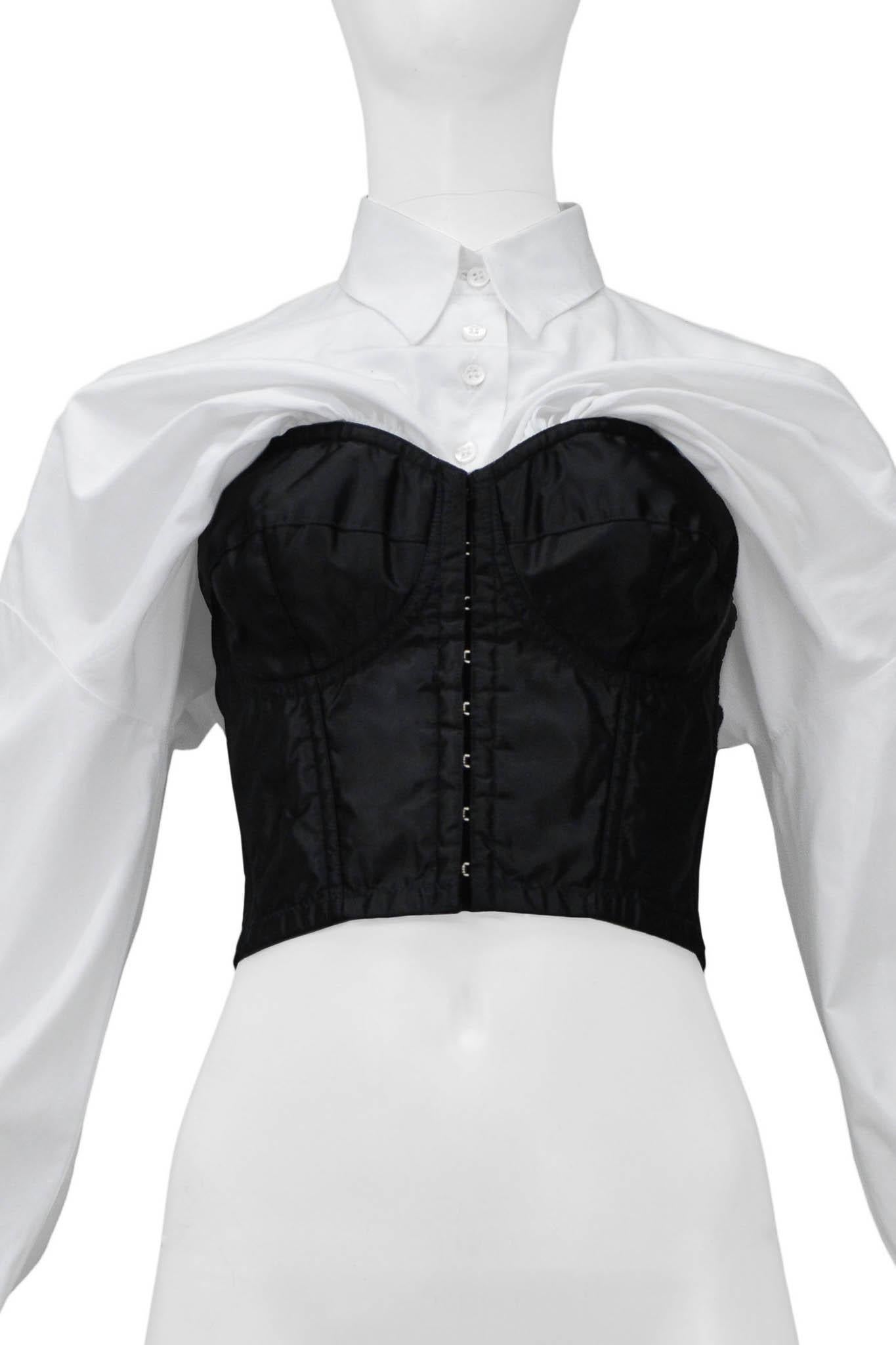 Dolce & Gabbana 1992 Black Satin Bustier With Attached White Shirt  In Excellent Condition In Los Angeles, CA