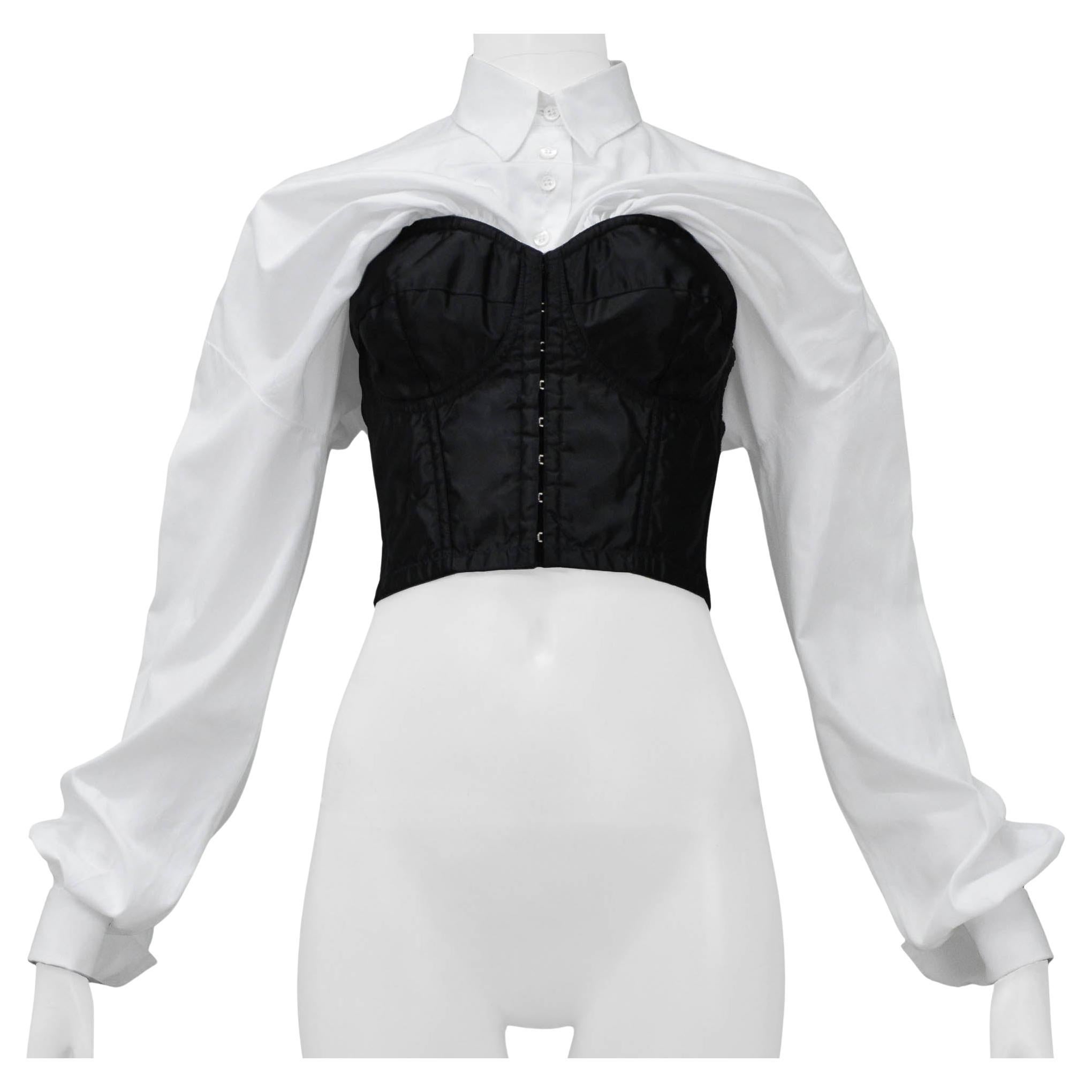 Dolce & Gabbana 1992 Black Satin Bustier With Attached White Shirt 