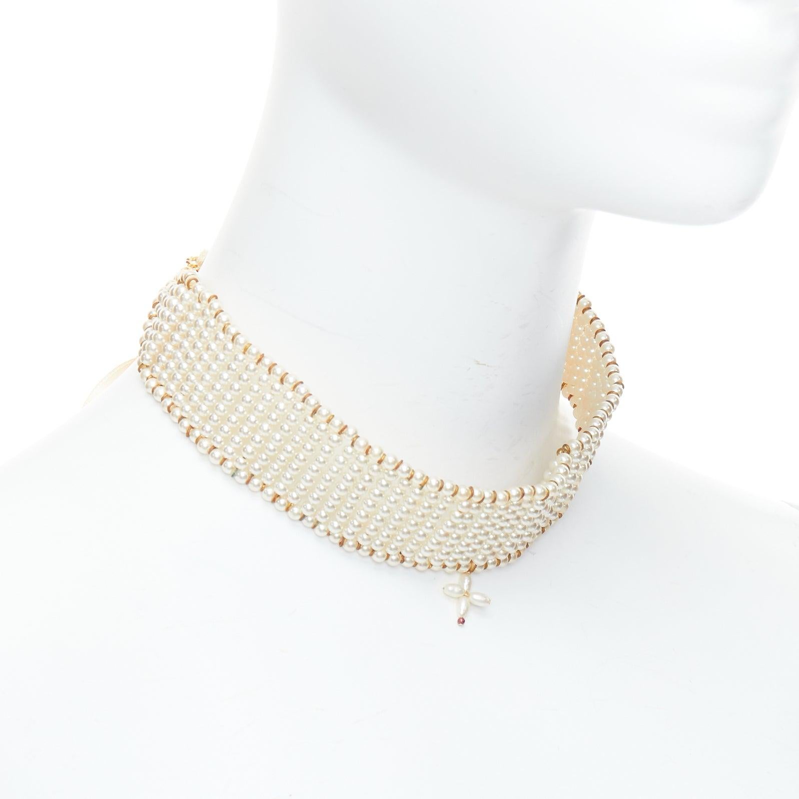 DOLCE GABBANA 1993 Vintage pearl crucifix cross tie back choker necklace In Good Condition In Hong Kong, NT