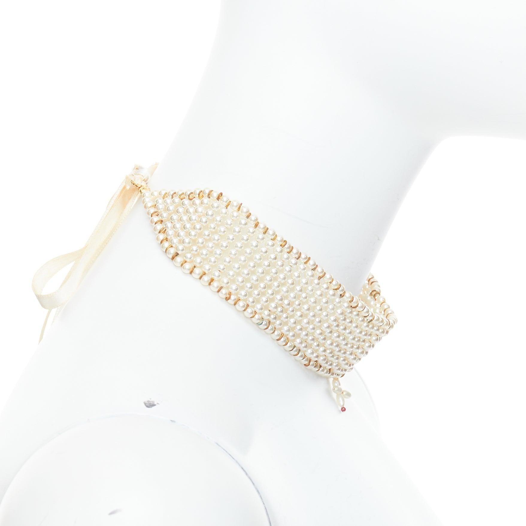 Women's DOLCE GABBANA 1993 Vintage pearl crucifix cross tie back choker necklace