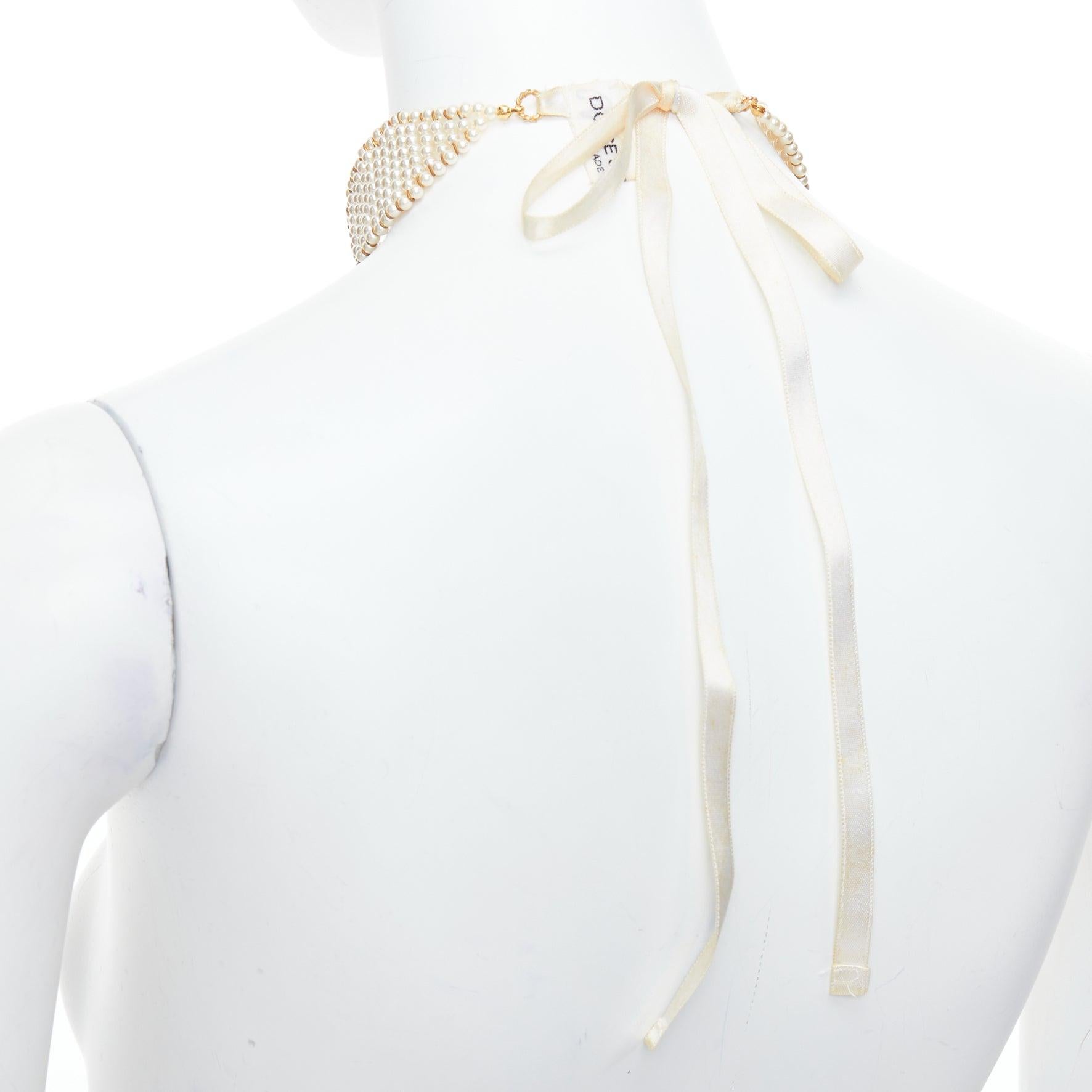 DOLCE GABBANA 1993 Vintage pearl crucifix cross tie back choker necklace 2