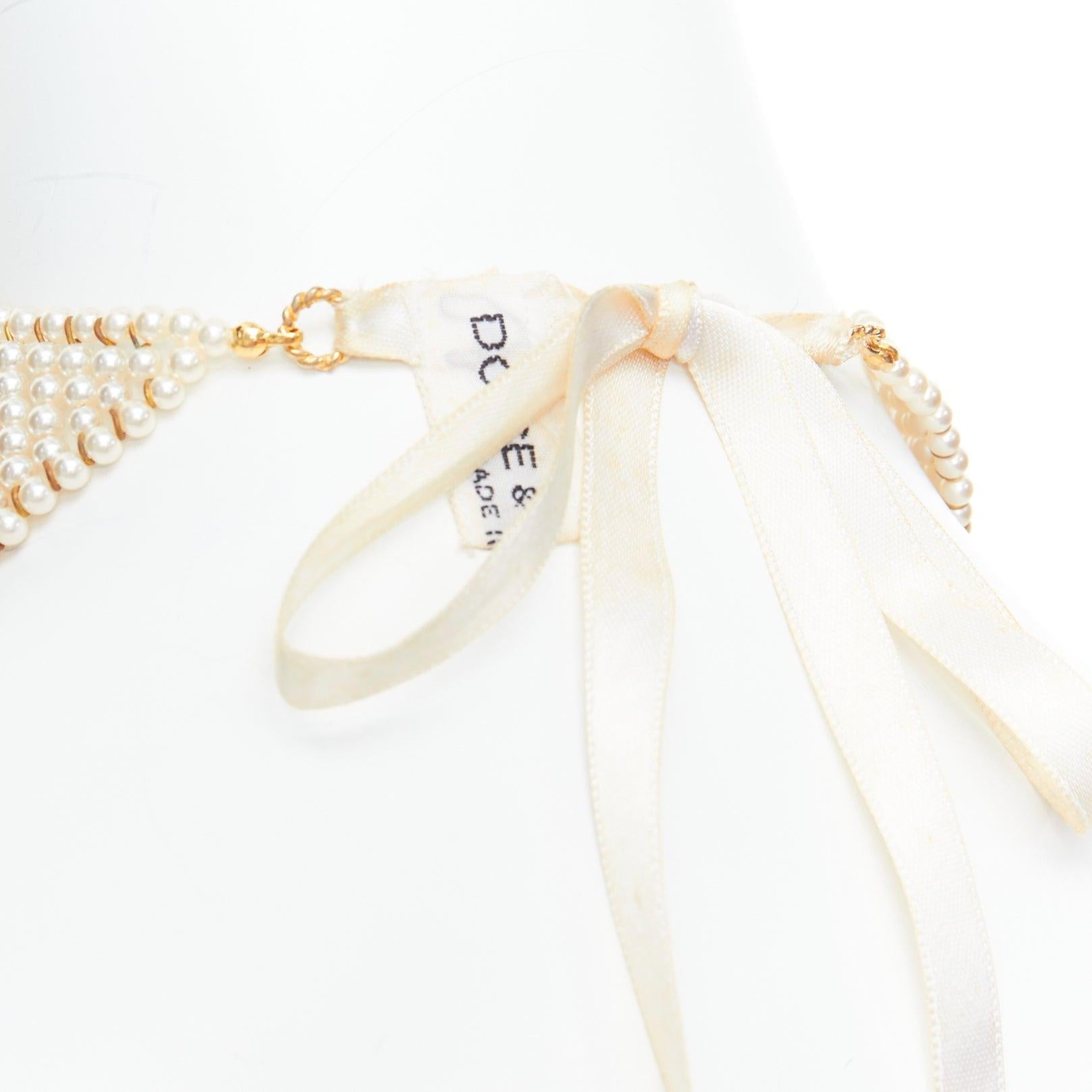 DOLCE GABBANA 1993 Vintage pearl crucifix cross tie back choker necklace 3