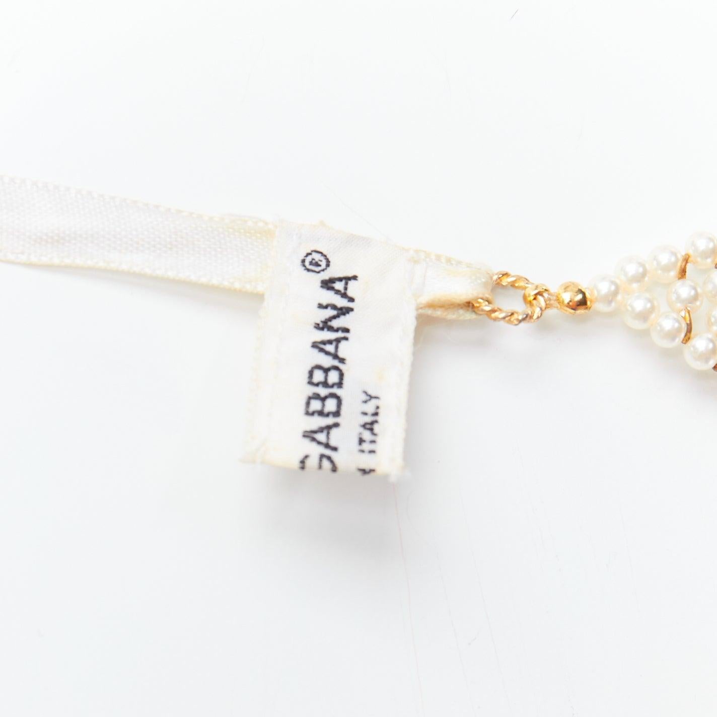 DOLCE GABBANA 1993 Vintage pearl crucifix cross tie back choker necklace 4