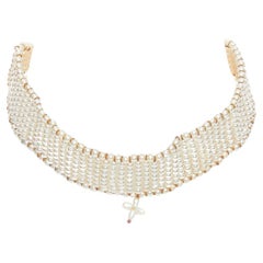 DOLCE GABBANA 1993 Vintage pearl crucifix cross tie back choker necklace