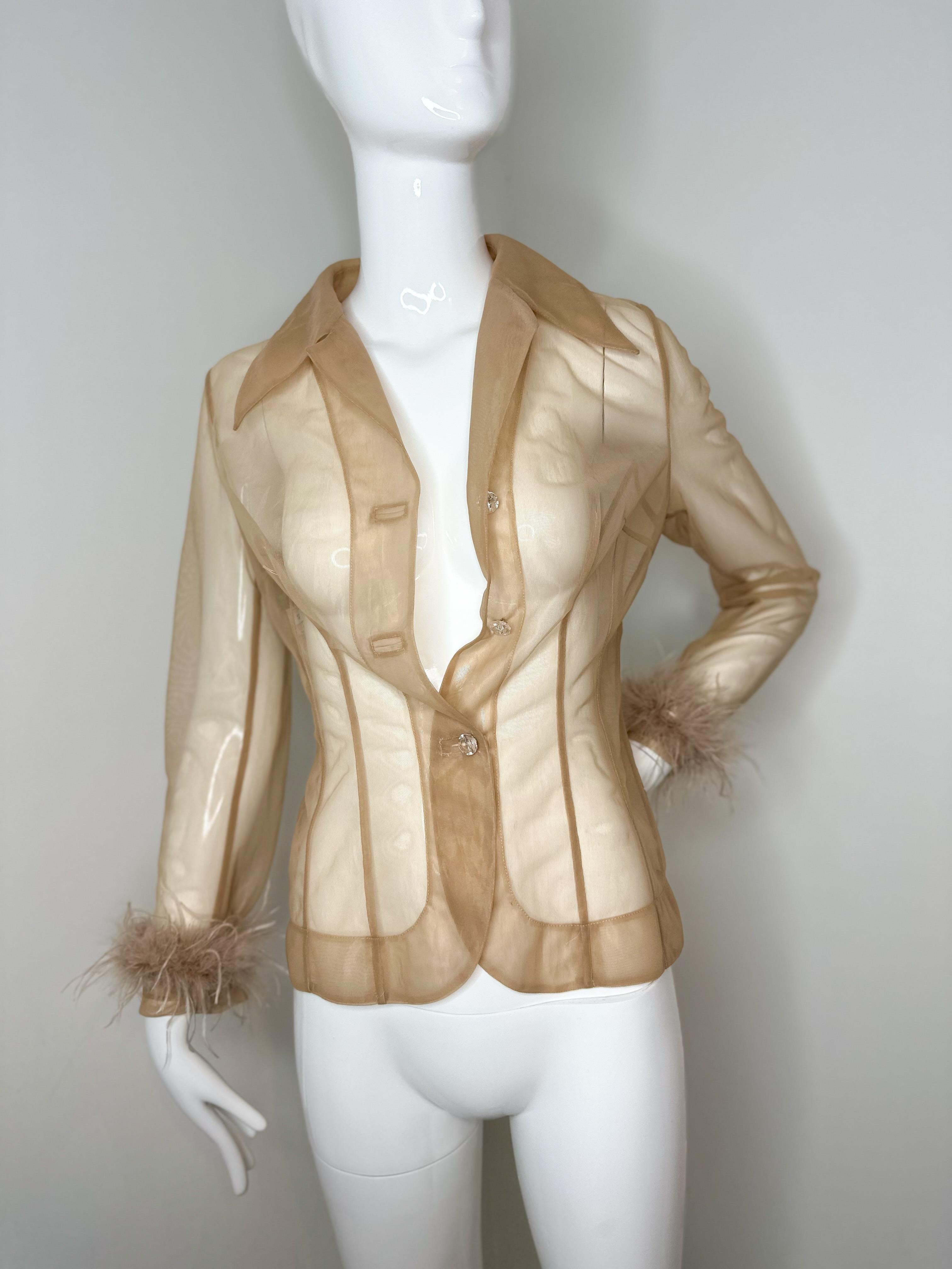 Dolce Gabbana 1995 durchsichtige nackte beige Jacke im Zustand „Relativ gut“ im Angebot in North Miami, FL