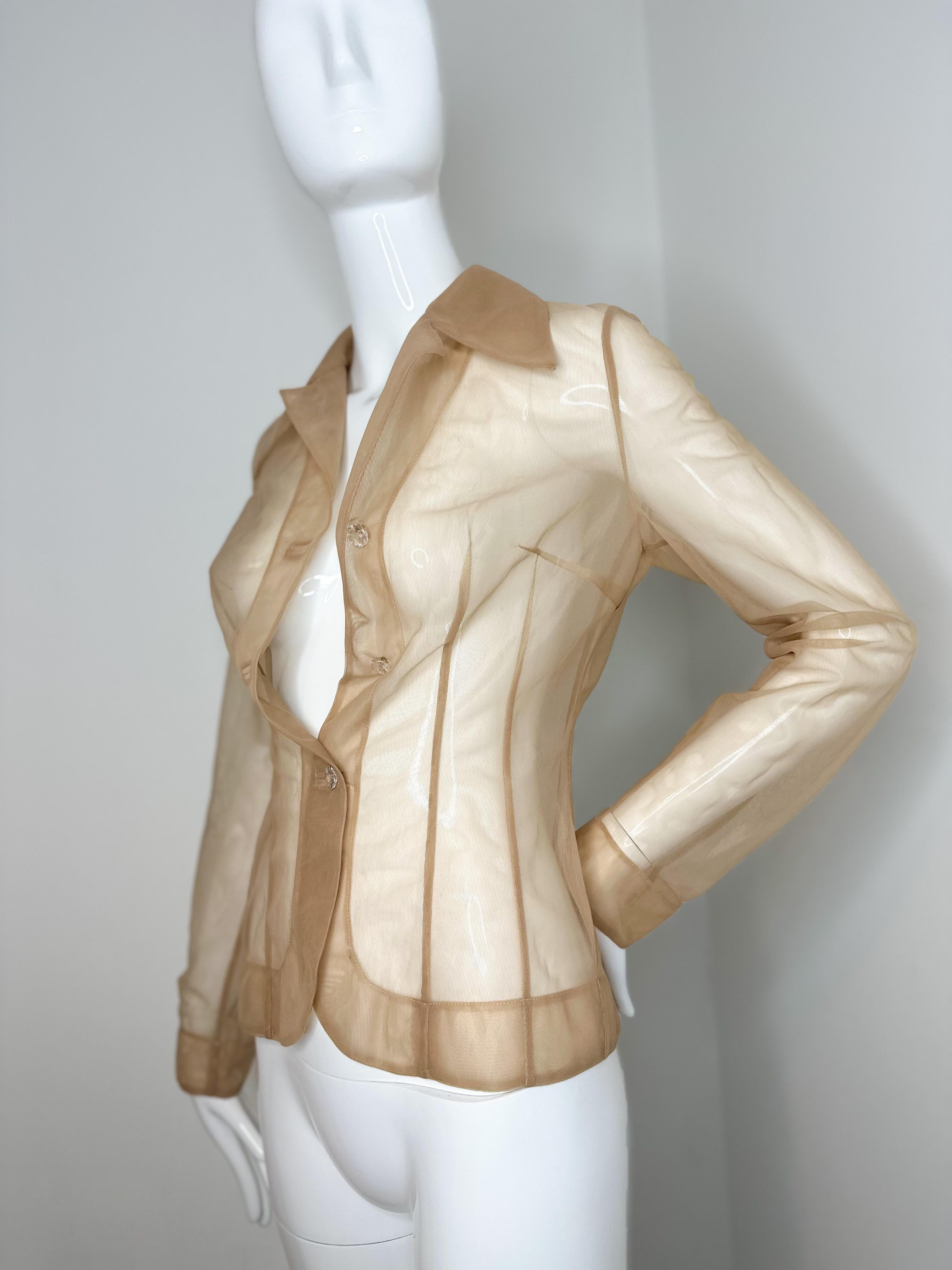 Dolce Gabbana 1995 durchsichtige nackte beige Jacke Damen im Angebot