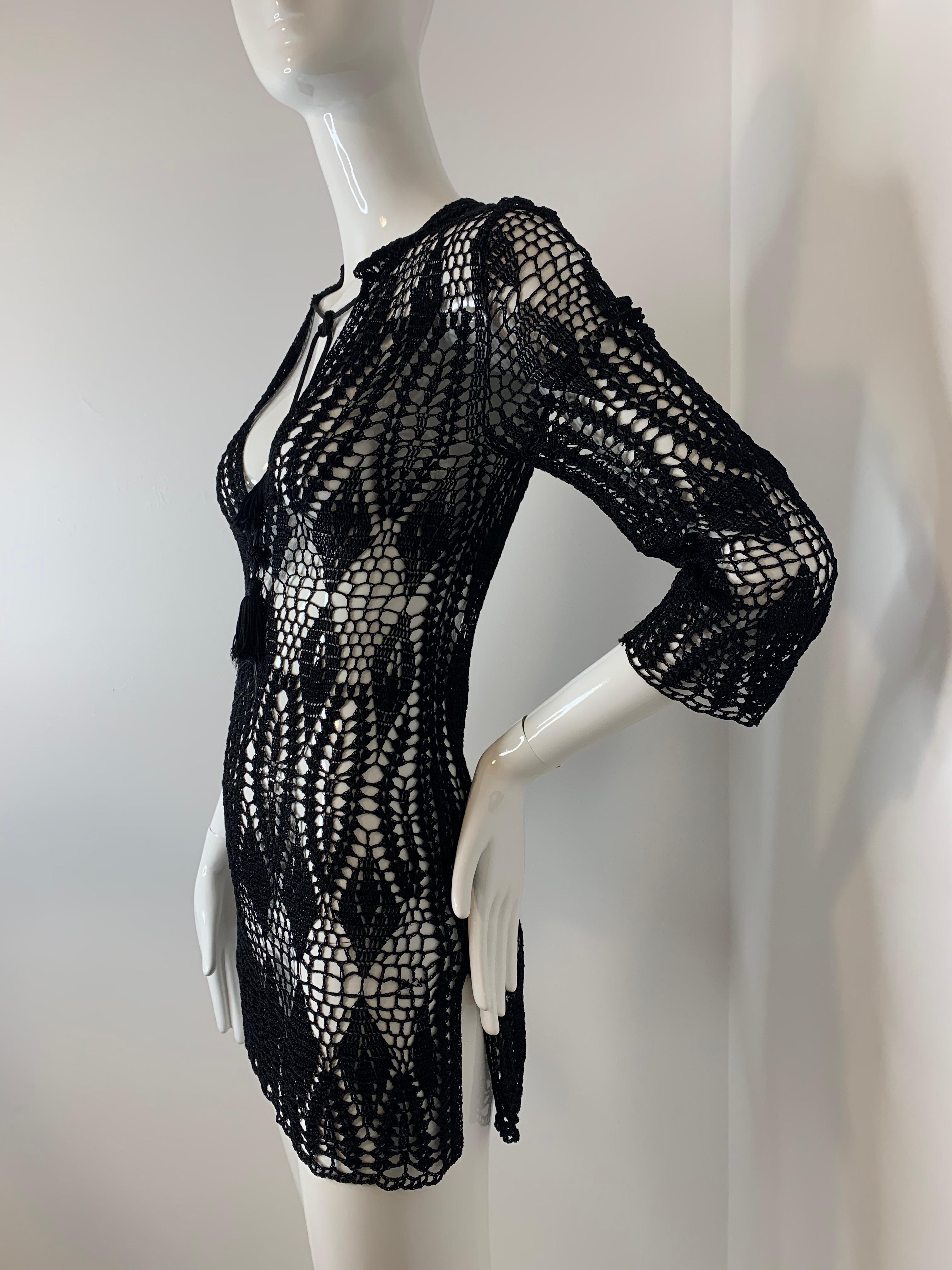 Women's Dolce Gabbana 1997 black crochet knit dress