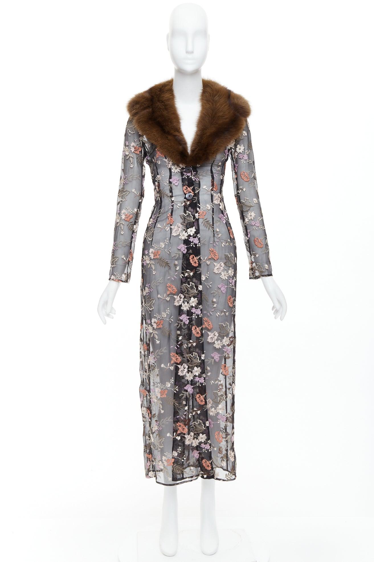 DOLCE GABBANA 1997 Vintage Runway fur collar oriental floral embroidery coat For Sale 5