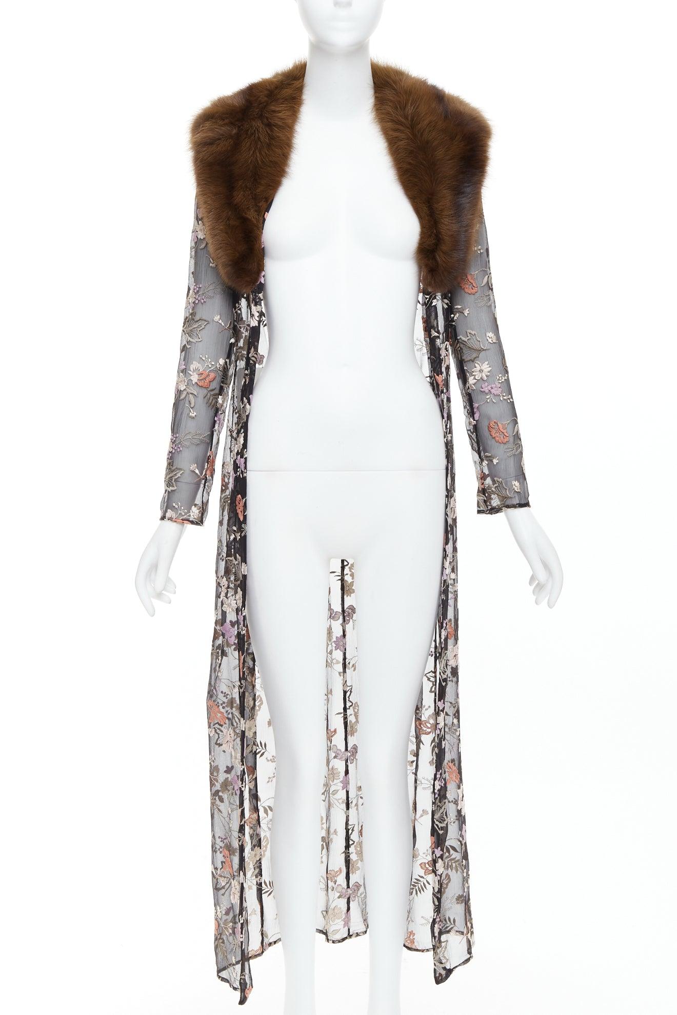 Gray DOLCE GABBANA 1997 Vintage Runway fur collar oriental floral embroidery coat For Sale