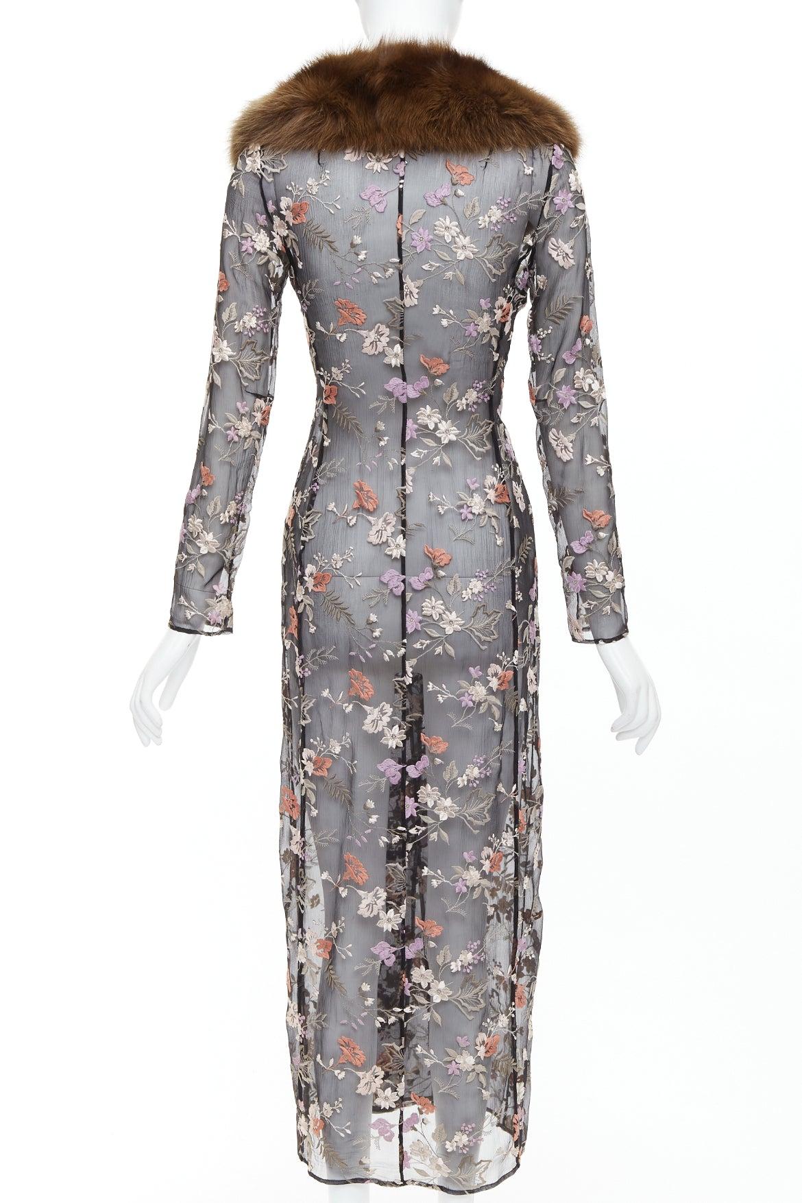 DOLCE GABBANA 1997 Vintage Runway fur collar oriental floral embroidery coat For Sale 1