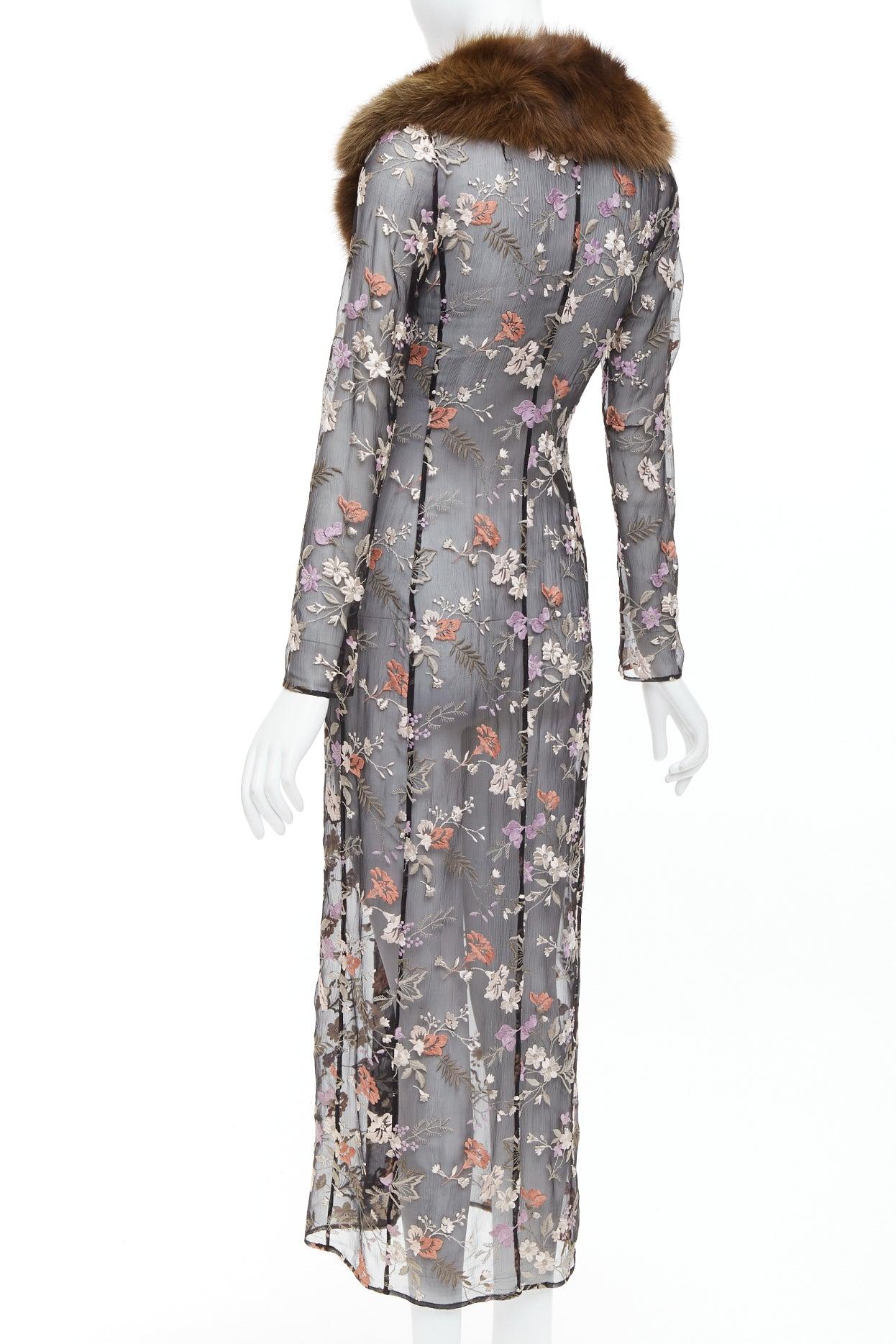 DOLCE GABBANA 1997 Vintage Runway fur collar oriental floral embroidery coat For Sale 2