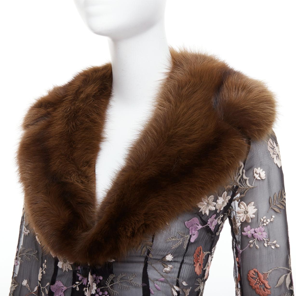 DOLCE GABBANA 1997 Vintage Runway fur collar oriental floral embroidery coat For Sale 3