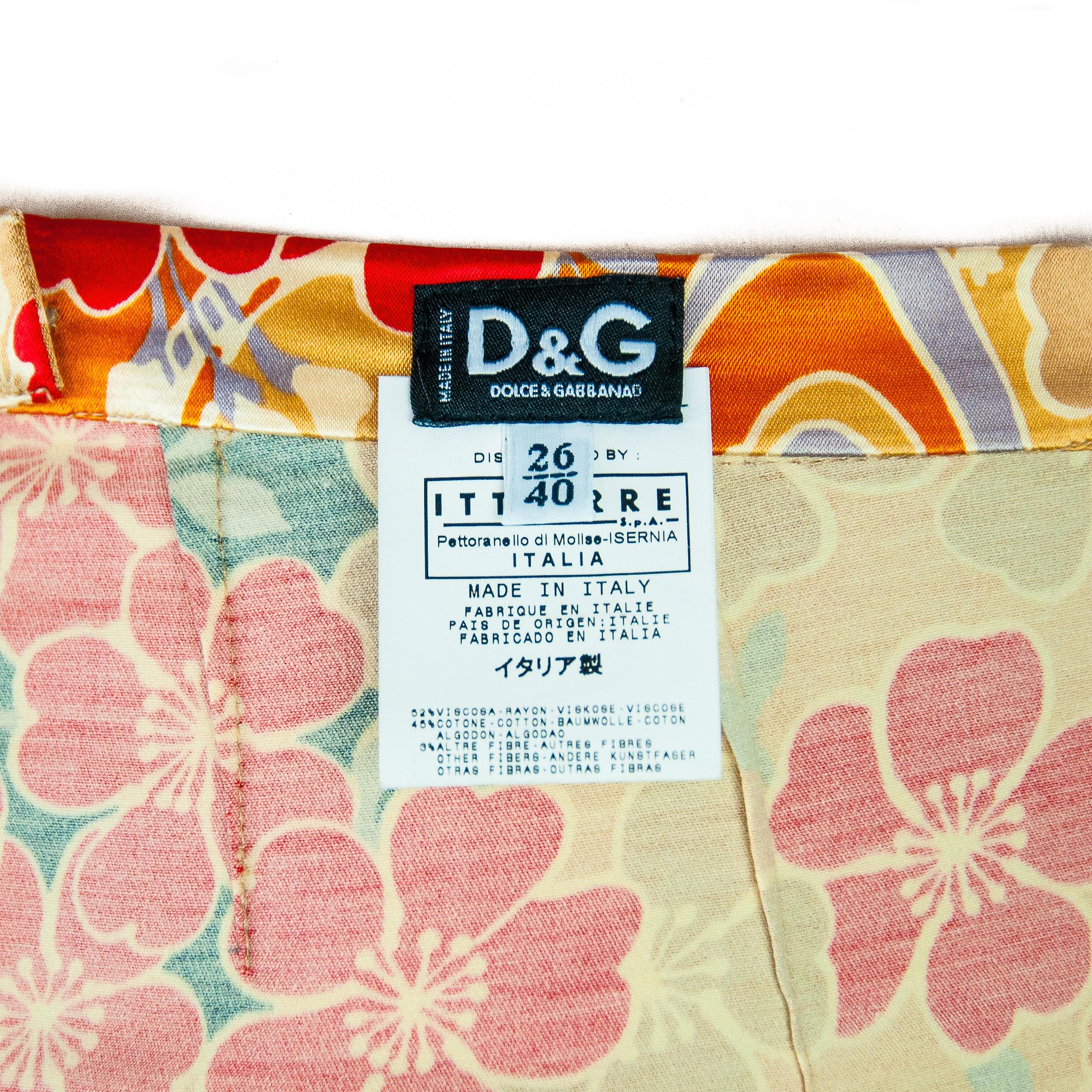 Orange Dolce & Gabbana 1998 Floral Pencil Skirt size 26 For Sale