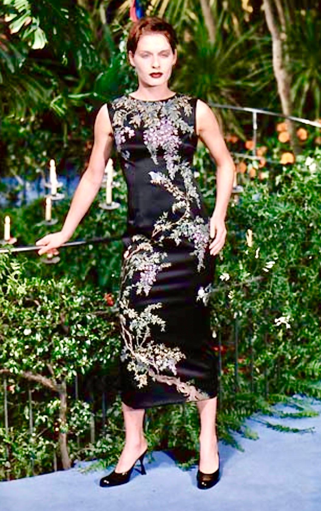 DOLCE & GABBANA 1998 Hand-Painted Print Floral Evening Dress Gown 40 For Sale 4