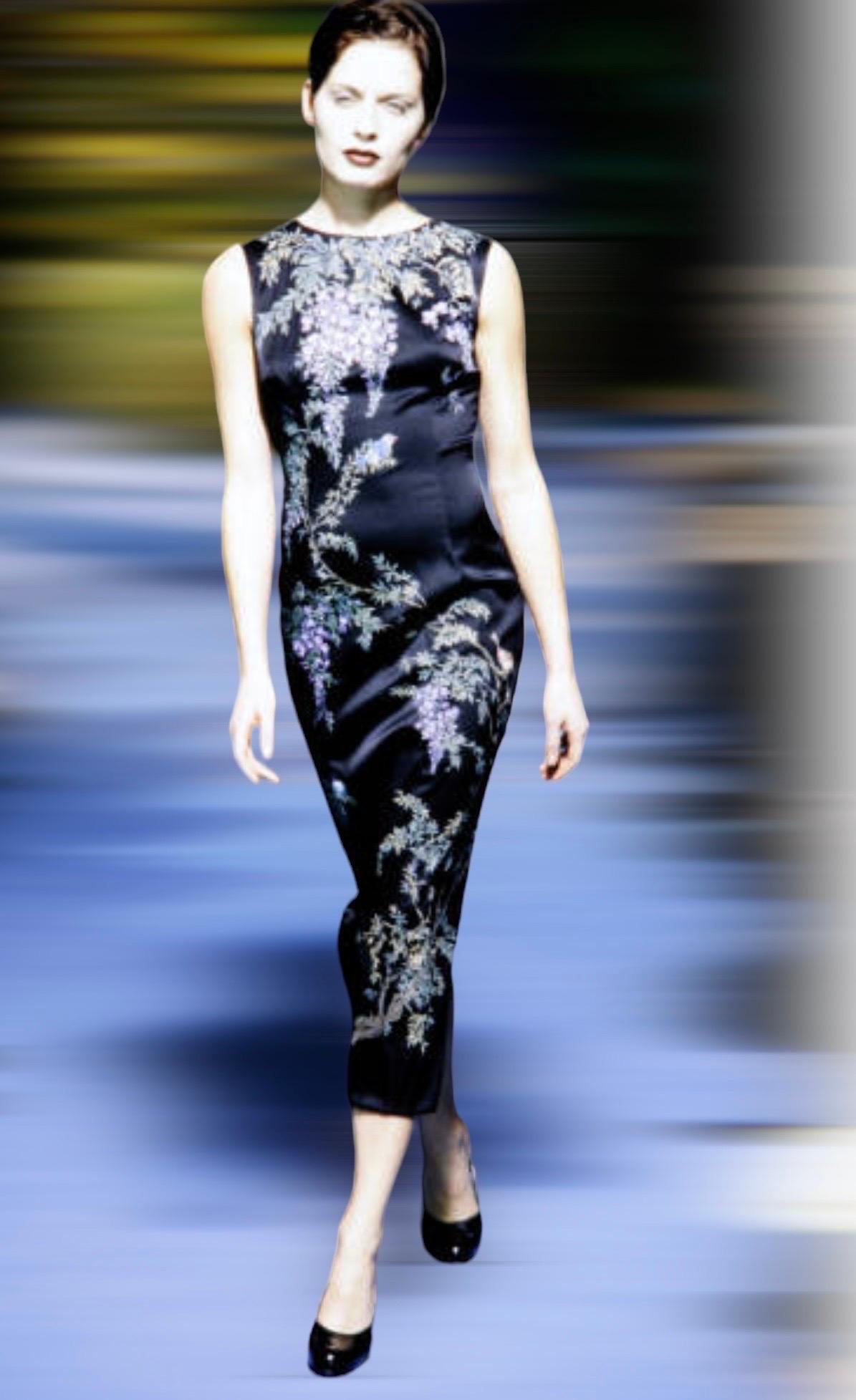 DOLCE & GABBANA 1998 Hand-Painted Print Floral Evening Dress Gown 40 For Sale 4