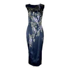 DOLCE & GABBANA 1998 Abito da sera floreale con stampa dipinta a mano 40