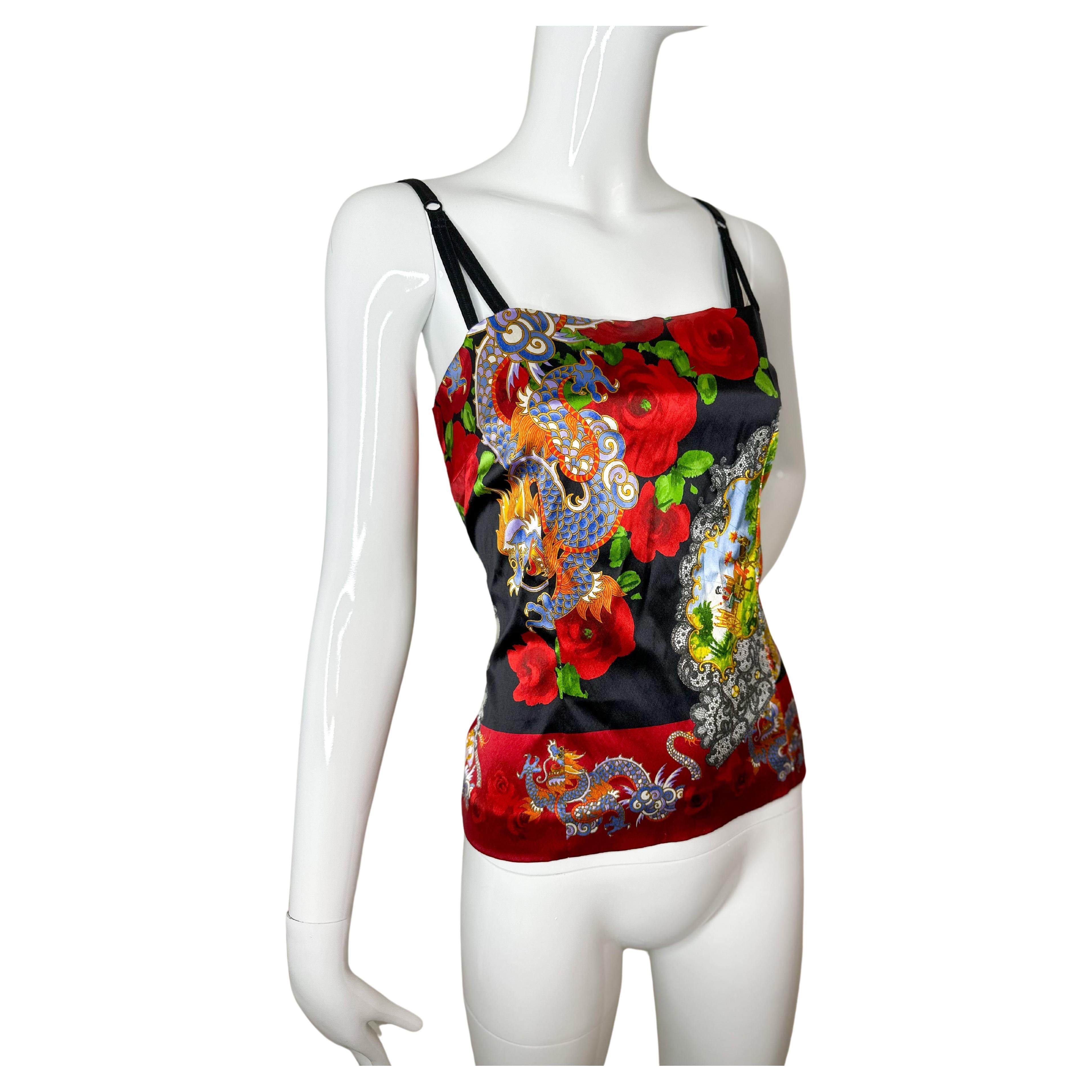 Dolce Gabbana 1998 red dragon silk bustier top  For Sale