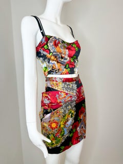 Dolce Gabbana 1998 Silk dragon and floral corset and skirt set