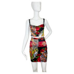 Vintage Dolce Gabbana 1998 Silk dragon and floral corset and skirt set
