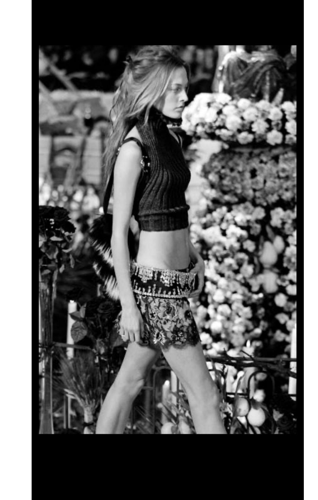 Women's DOLCE & GABBANA 1999 Vintage Runway Semi-Sheer Lace Beaded Mini Skirt