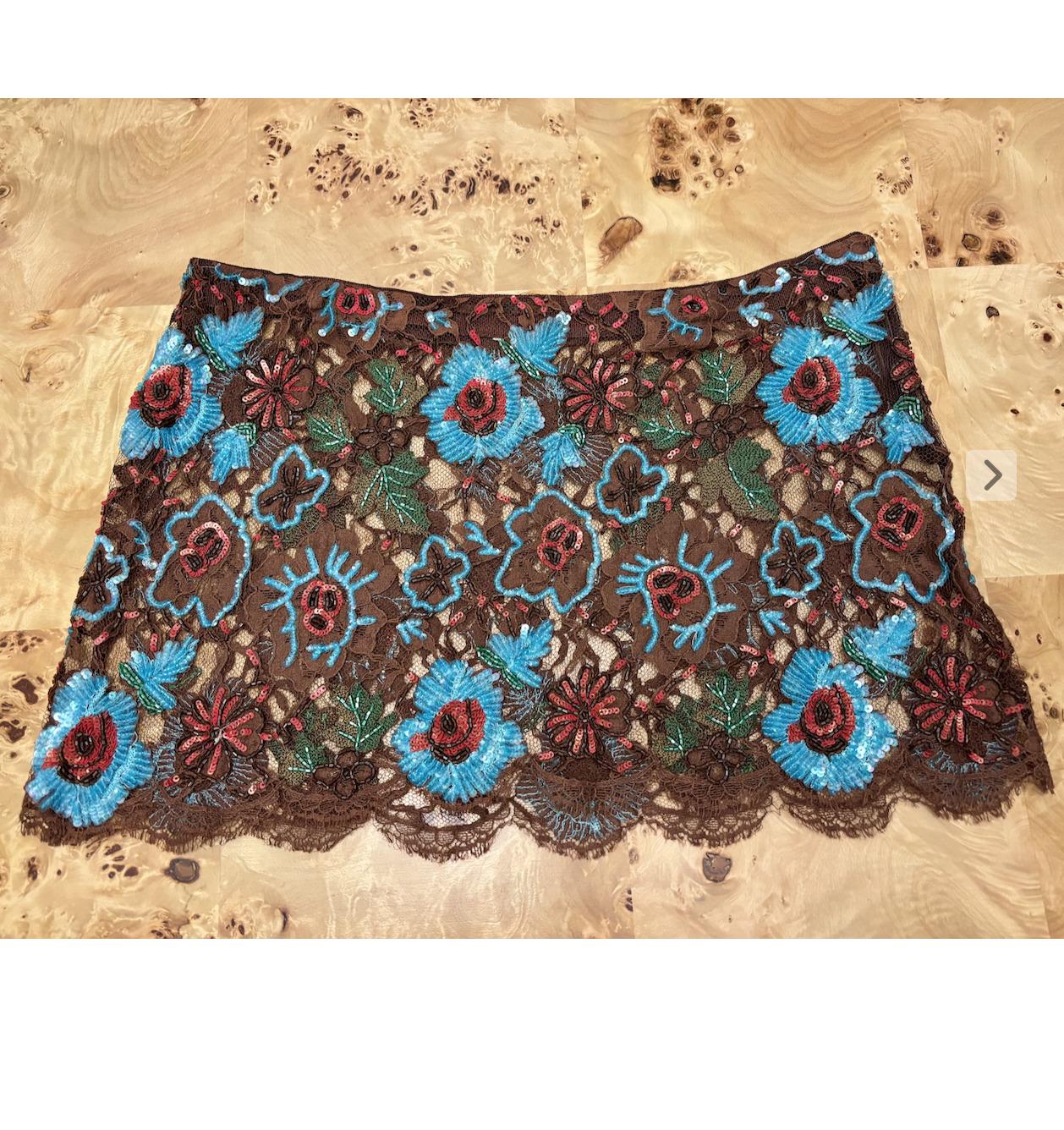 DOLCE & GABBANA 1999 Vintage Runway Semi-Sheer Lace Beaded Mini Skirt 1