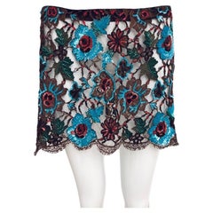 DOLCE & GABBANA 1999 Vintage Runway Semi-Sheer Lace Beaded Mini Skirt