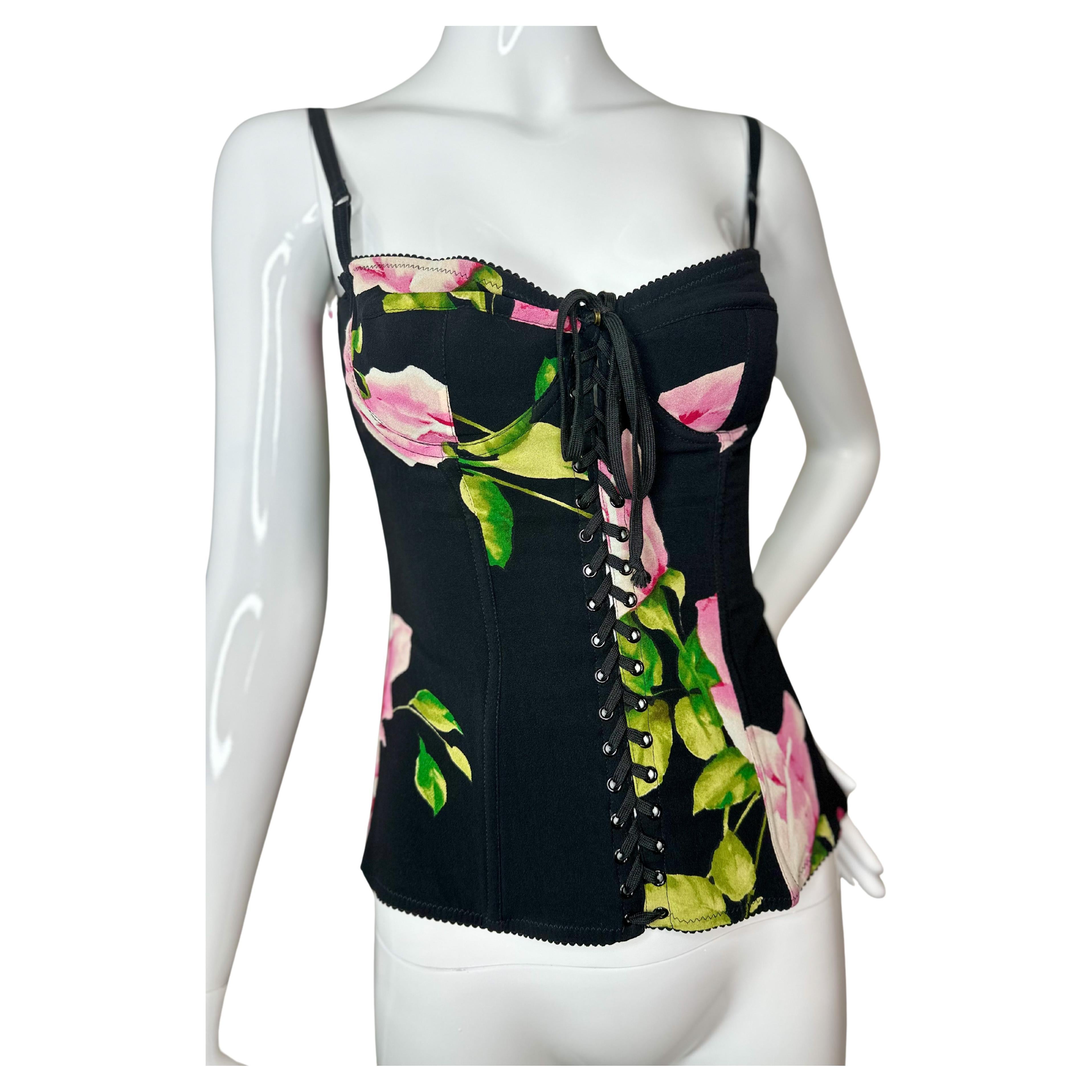 Dolce Gabbana 2000 floral silk corset top For Sale
