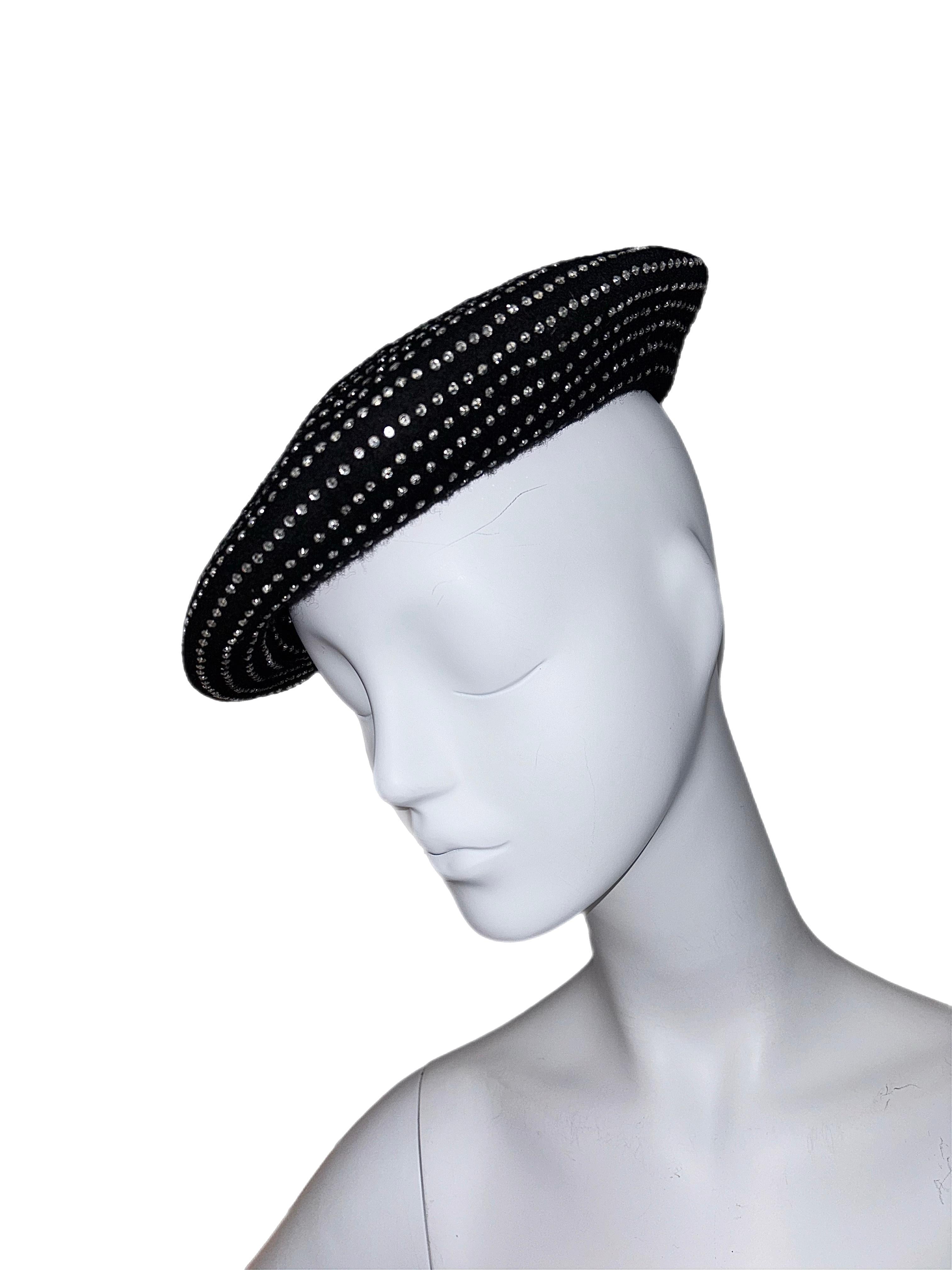 Black DOLCE & GABBANA 2000 Vintage Runway Rhinestone Crystal Beret Hat For Sale