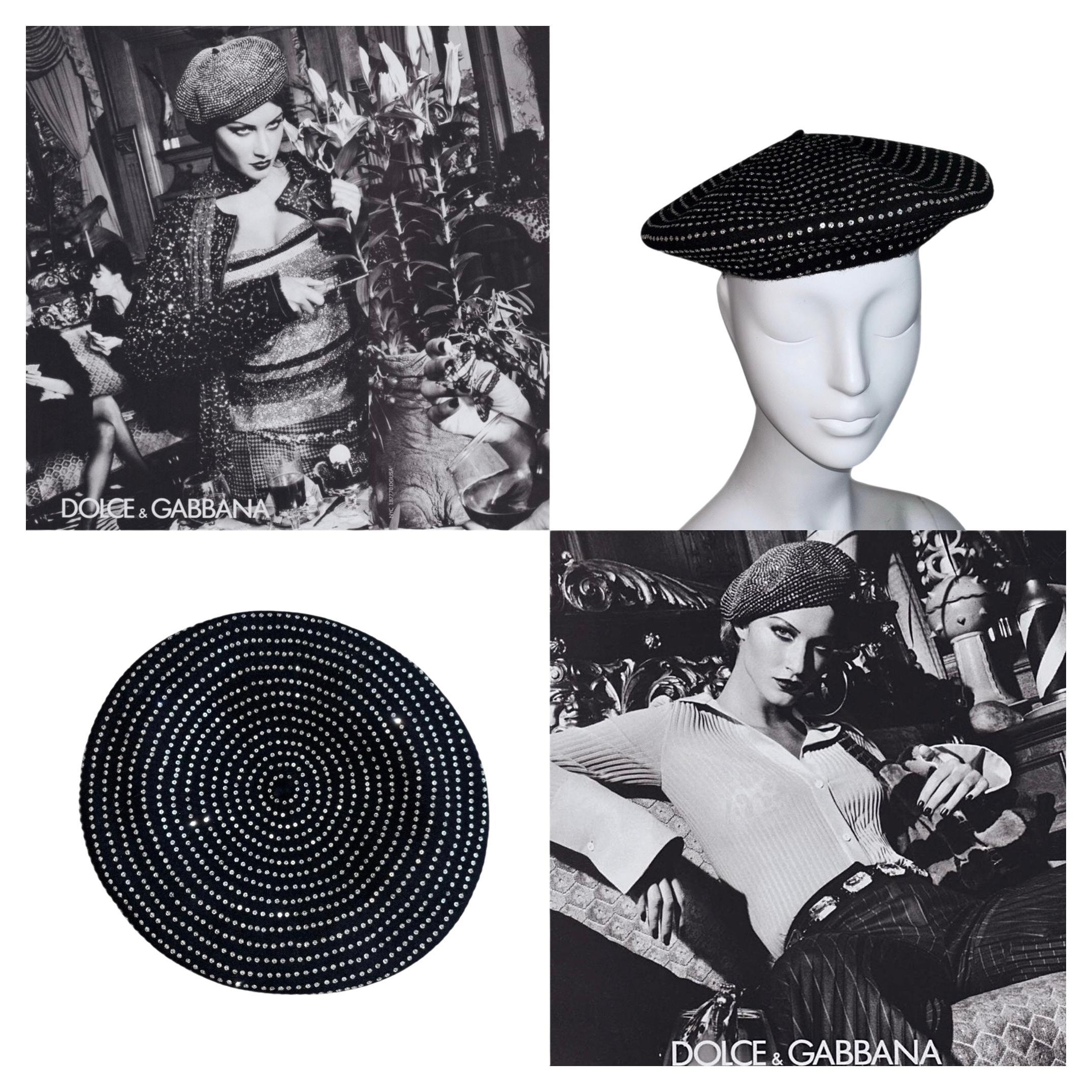 DOLCE & GABBANA 2000 Vintage Runway Rhinestone Crystal Beret Hat
