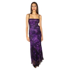 Dolce & Gabbana 2000's Floral Print Silk Chiffon Internal Bra Maxi Evening Gown