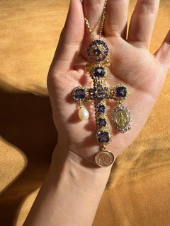Dolce & Gabbana 2000s Gold and Gemstone Cross Necklace
