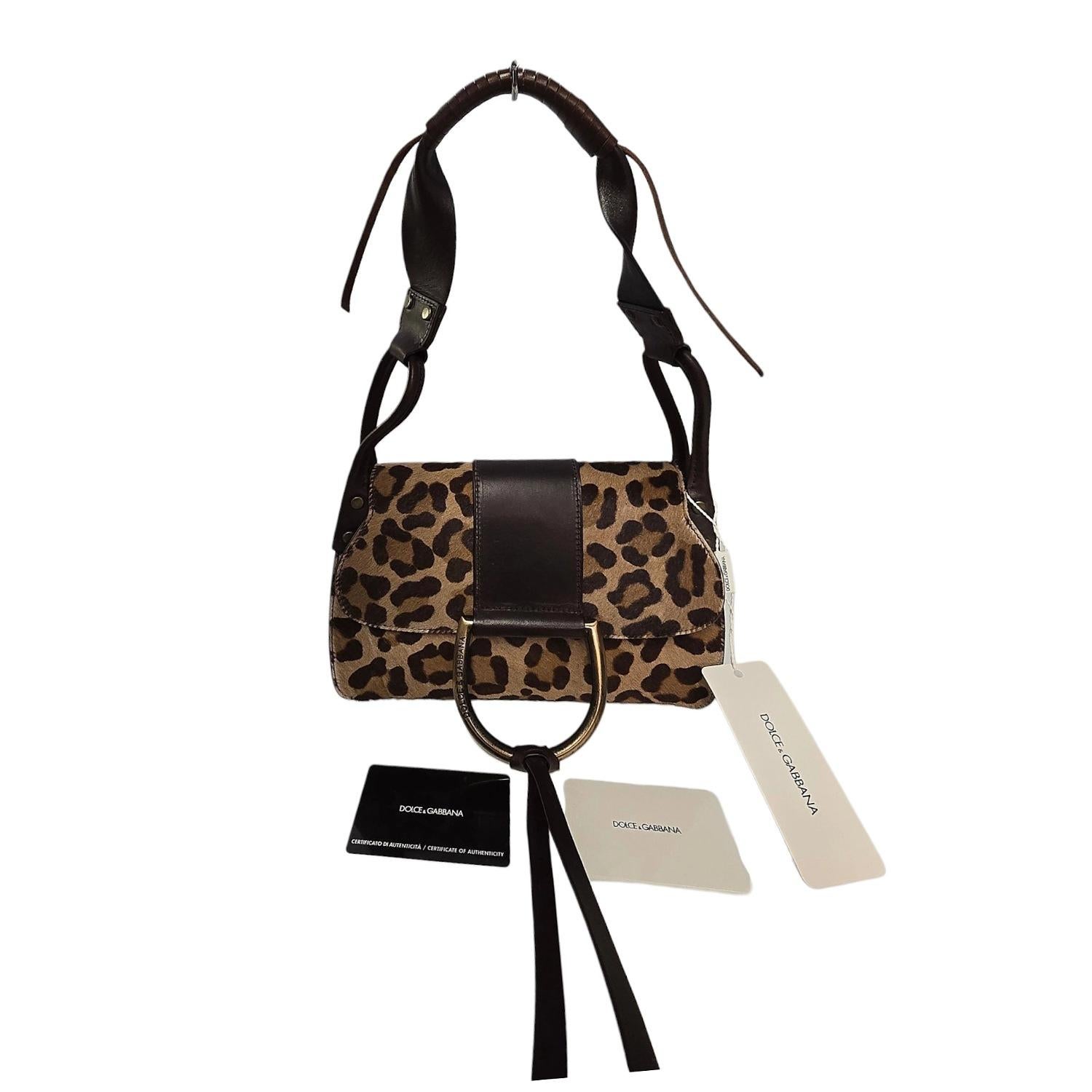 Dolce & Gabbana 2000s Leopard Print Pony Hair Shoulder Bag in vendita 7