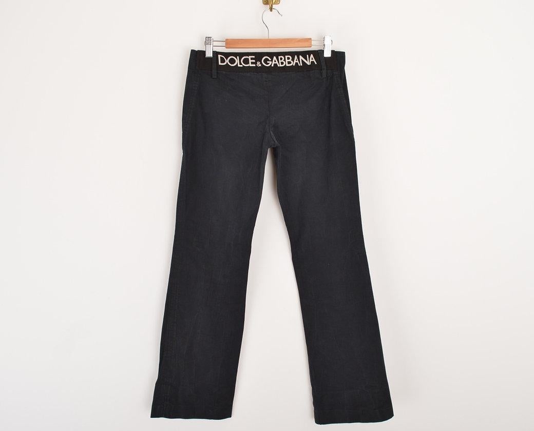 DOLCE & GABBANA 2000's LOW WAISTED BLACK LOGO PANTS In Good Condition For Sale In Sheffield, GB
