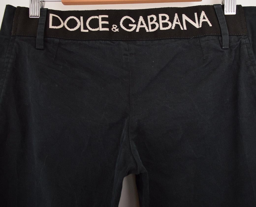 DOLCE & GABBANA 2000's LOW WAISTED BLACK LOGO PANTS For Sale 2