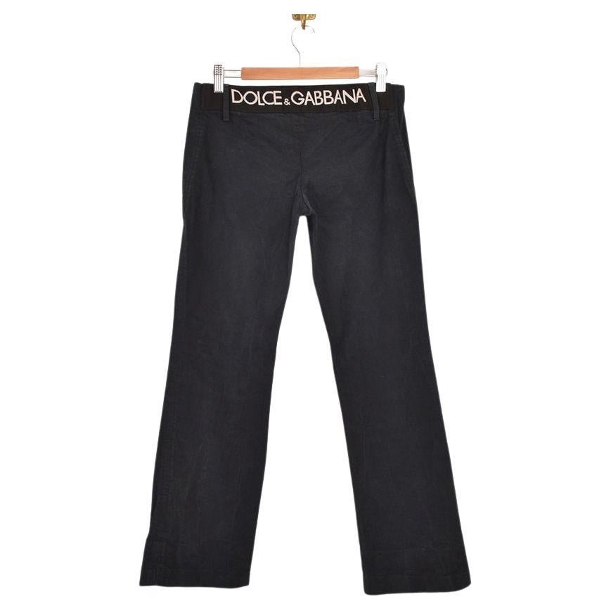 DOLCE & GABBANA 2000's LOW WAISTED BLACK LOGO PANTS For Sale