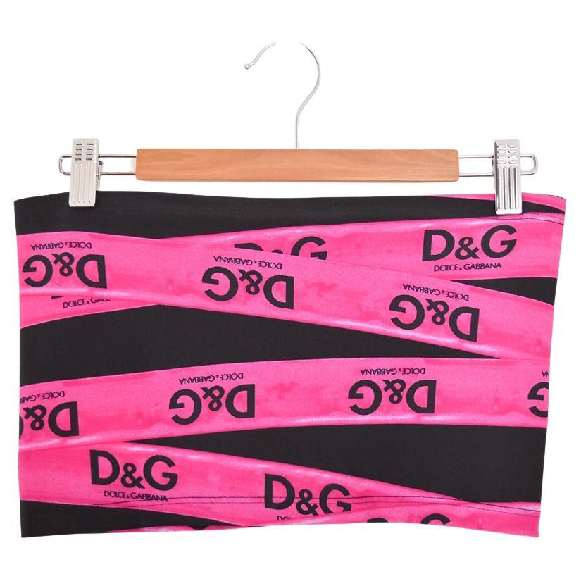 DOLCE & GABBANA 2000's PINK 'D&G' TAPE BOOB TUBE CROP TOP For Sale