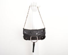 Dolce & Gabbana 2000'S Python Skin & Swarovski Crystal Black Satin Shoulder Bag