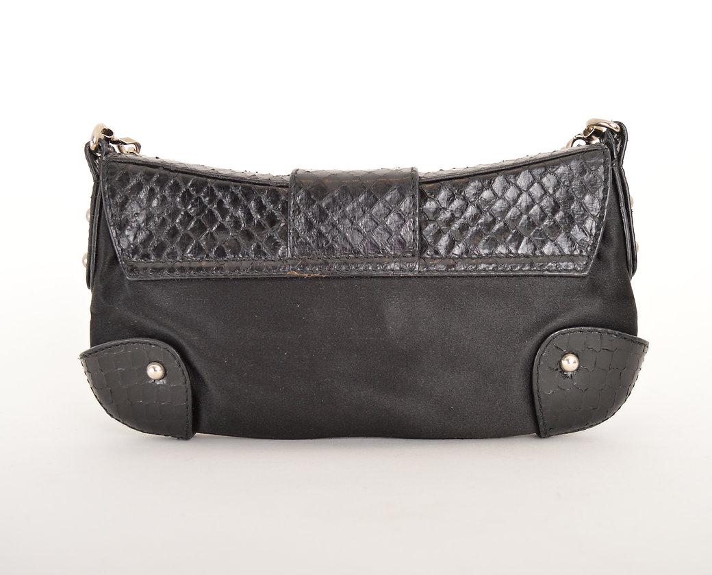 Dolce & Gabbana 2000'S Python Skin & Swarovski Crystal Black Satin Shoulder Bag For Sale 4